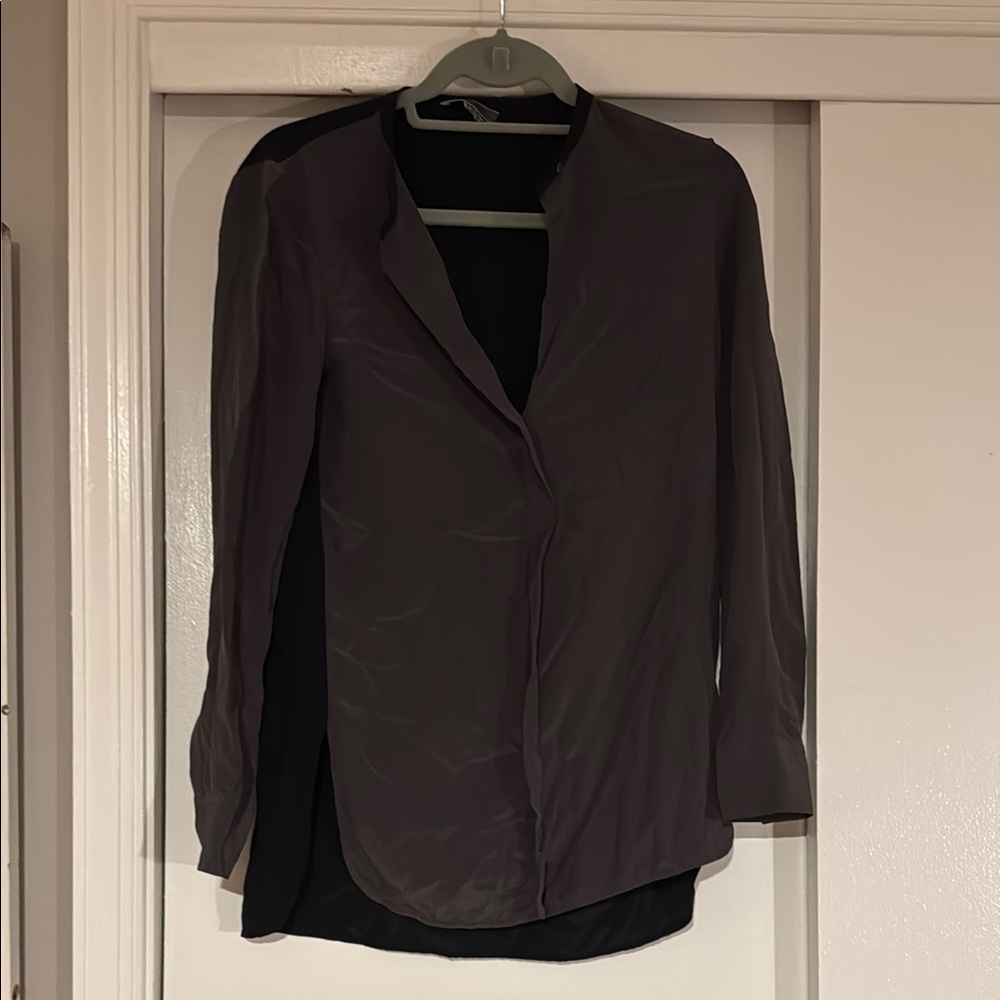 EUC Vince gray green and black silk blouse